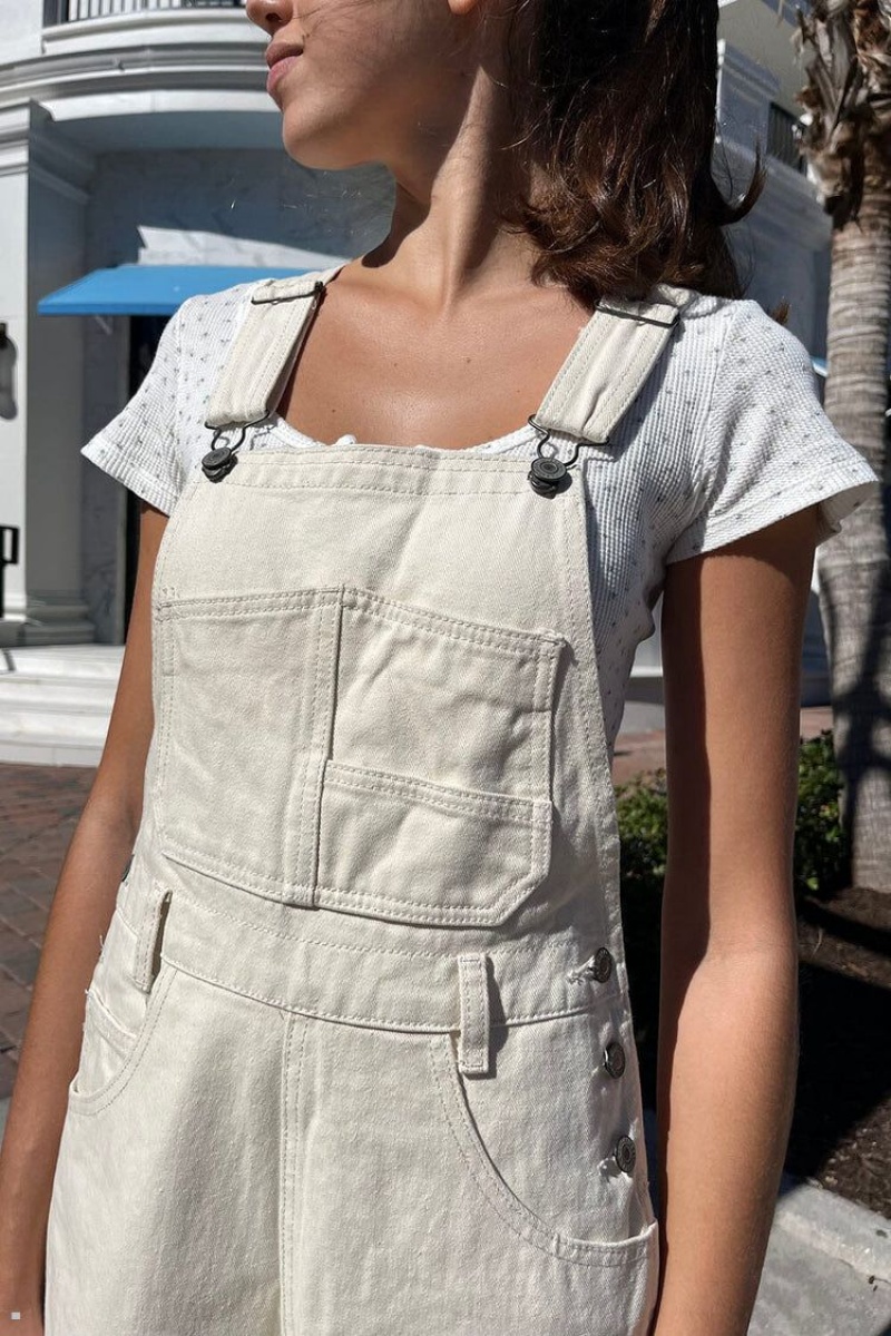 Pantalon Brandy Melville Hayley Overalls Blanche | CCF-63729046